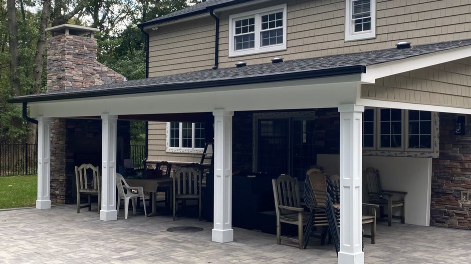 Covered patio and outdoor living project by La Ferre Contractors